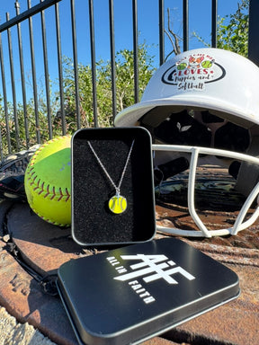 Yellow Softball Necklace w/ Dangle Cross | Sterling Silver