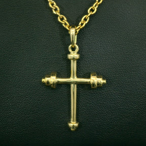 Athlete's Cross | Weightlifting Necklace | Barbell Necklace | Yellow Gold