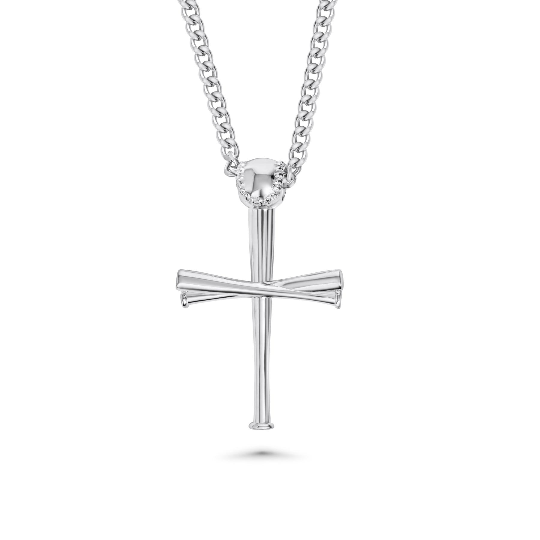 2.0 XL Baseball Bat Cross With Micro Cuban Link Chain | Christian Baseball Jewelry