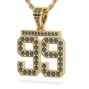 Diamond Studded Jersey Number Necklace - Gold Black Stones