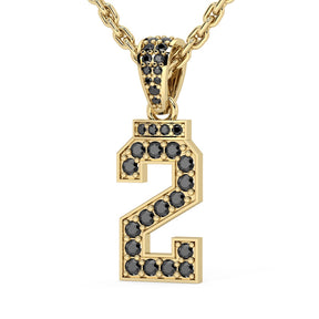 Customer Diamond Studded Jersey Number Necklace - Gold - Black Diamonds