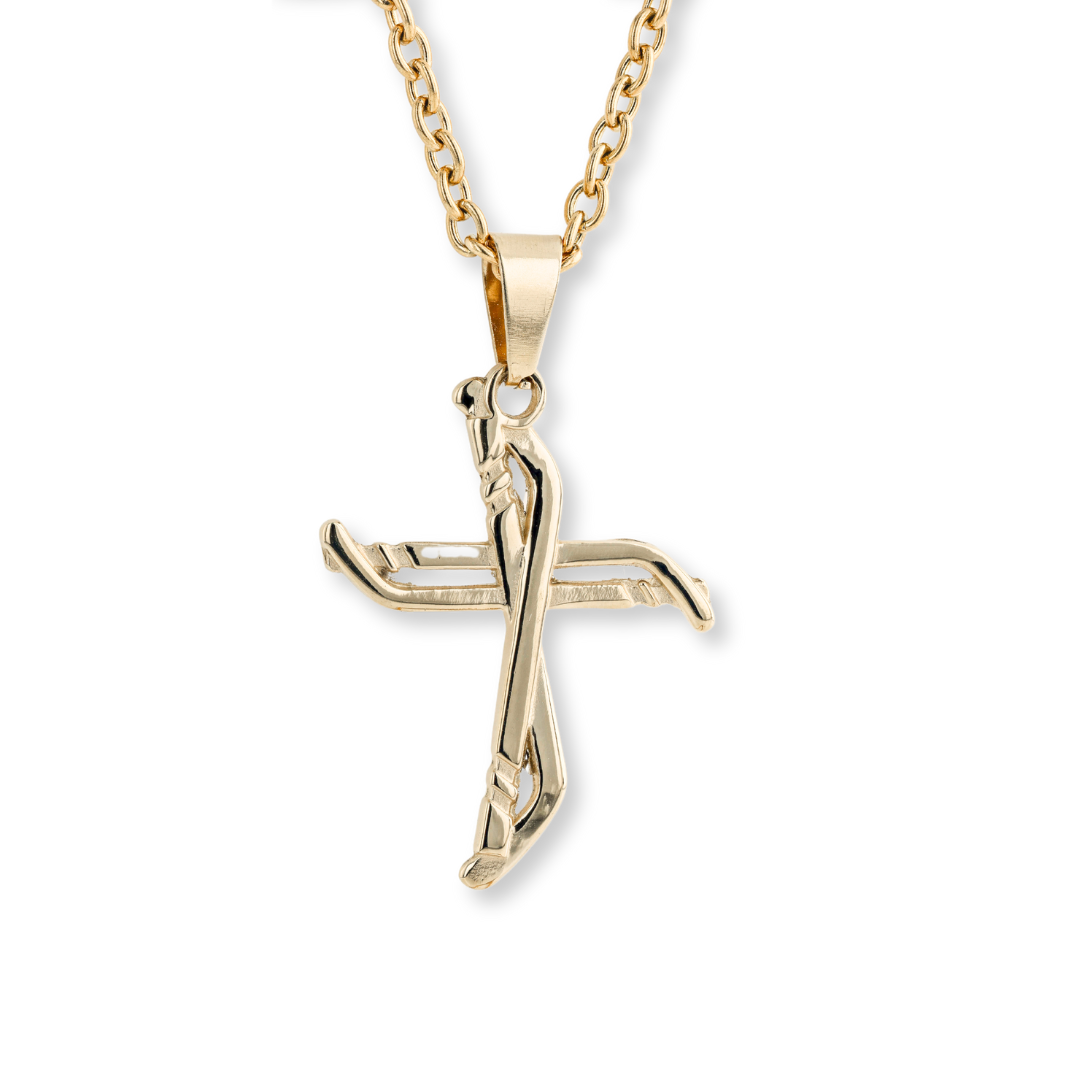 Gold Hockey Cross Necklace