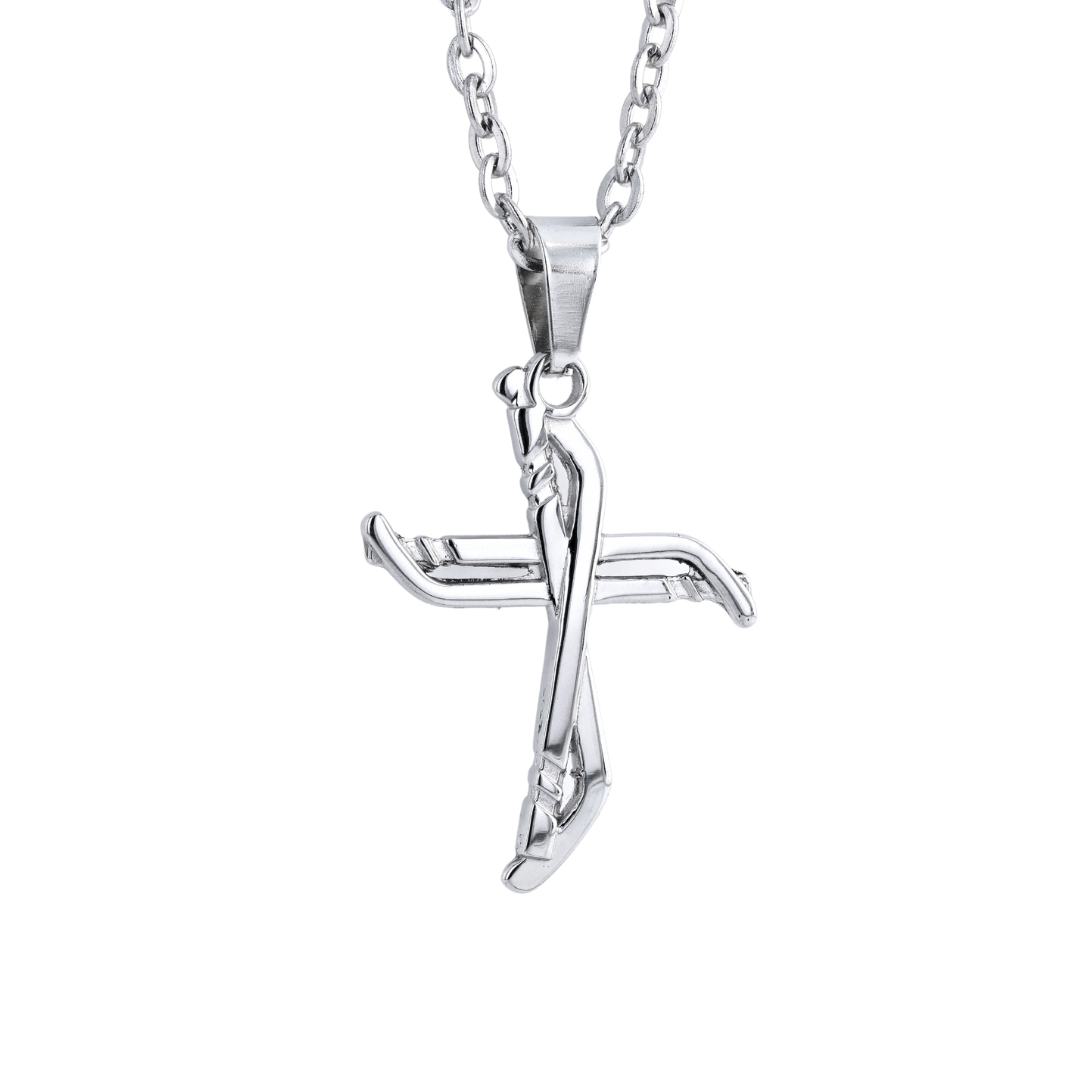 Silver Hockey Cross Necklace