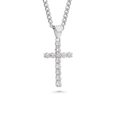 Silver Iceed Out Cross Necklace With Cuban Link Chain