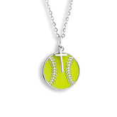 All In Faith Yellow Softball Necklace with Dangle Cross Pendant | Sterling Silver