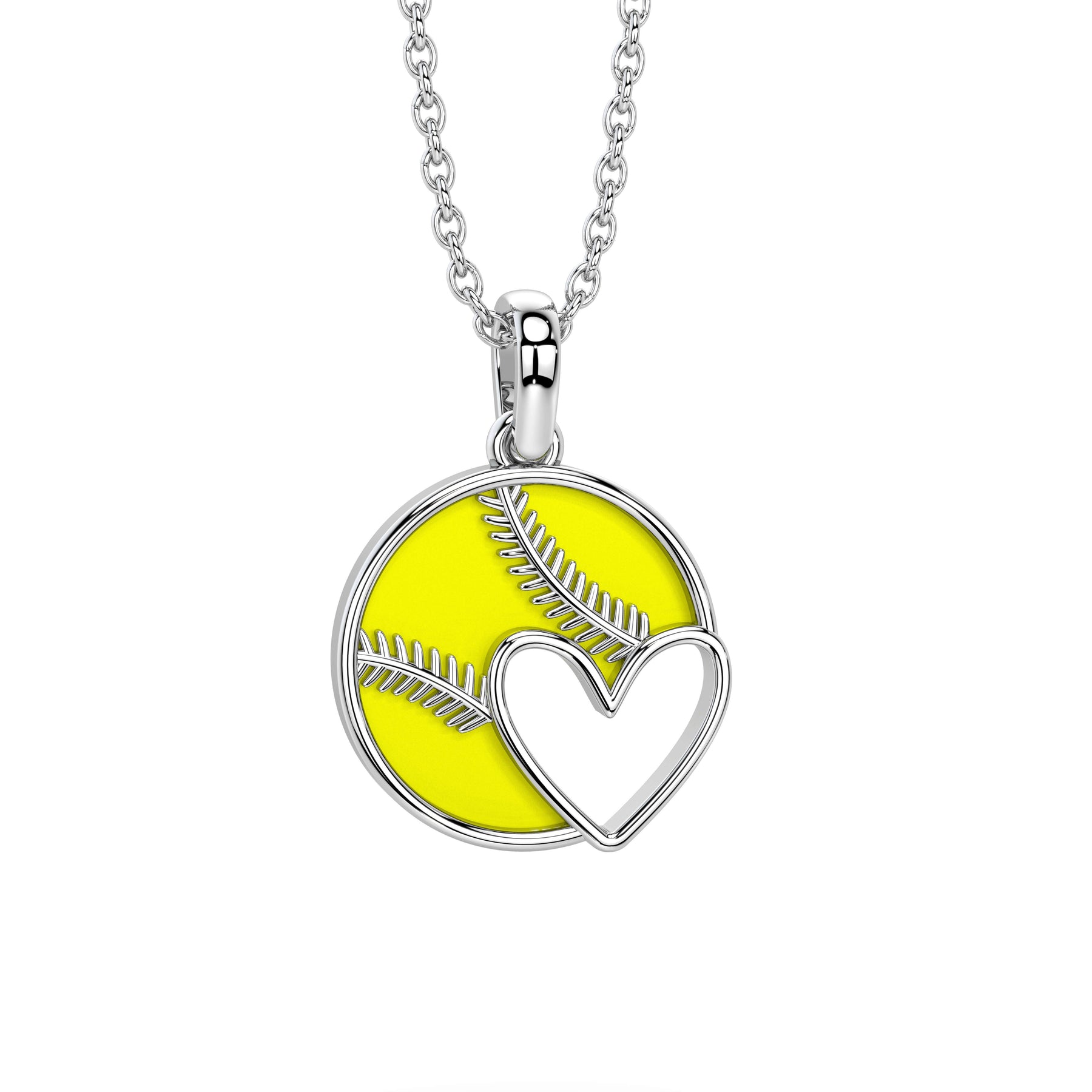 Yellow Softball Heart Necklace | All In Faith Christian Baseball Jewelry