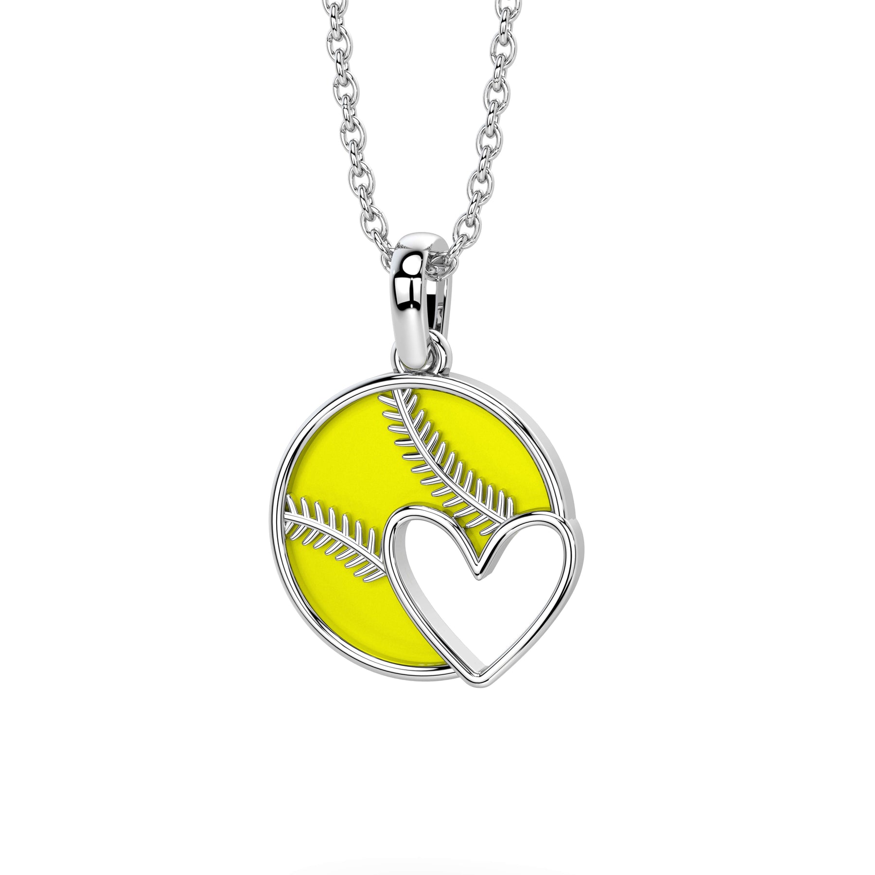 Yellow Softball Heart Necklace | All In Faith Christian Baseball Jewelry