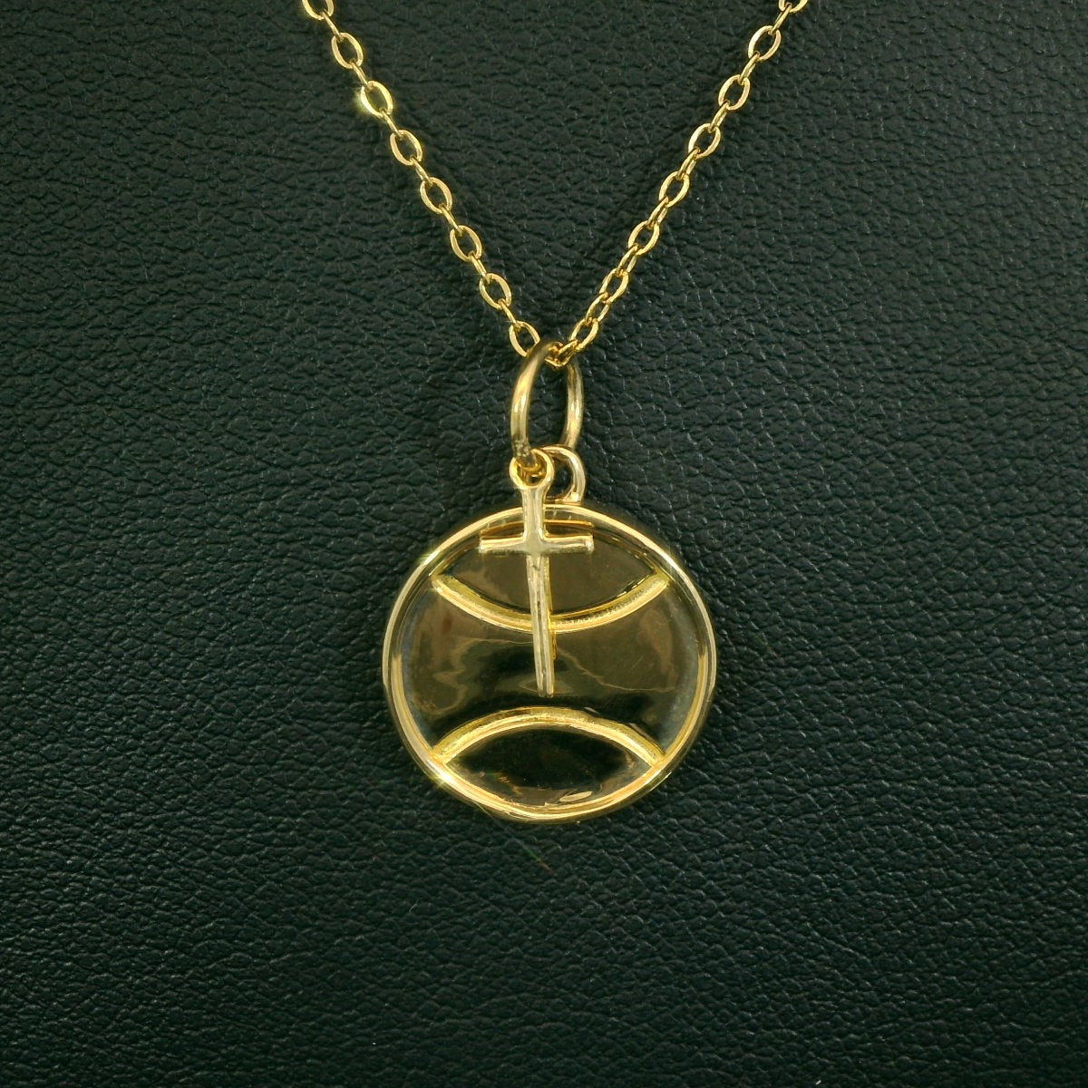 Tennis Necklace with Dangling Cross Yellow Gold