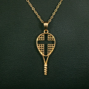 Mini Love All Tennis Racket Cross Necklace Rose Gold