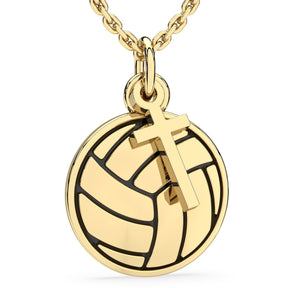 Gold Volleyball Cross Necklace | Volleyball Dangle Cross Pendant with chain