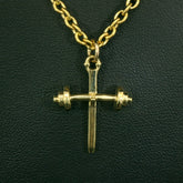 Youth Barbell Cross Necklace Yellow Gold