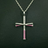 Pink Softball Bat Cross Necklace | Gold | Ready To Ship