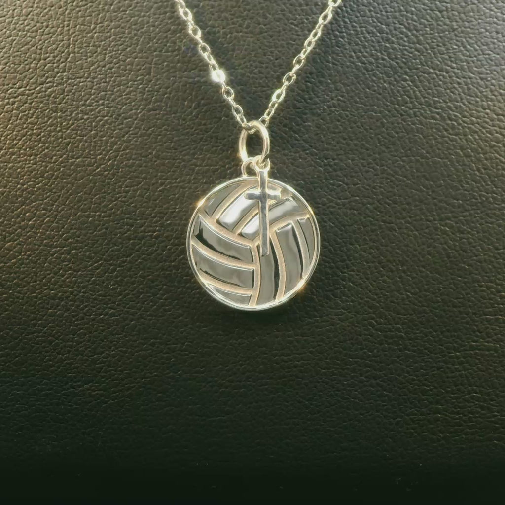 Volleyball Necklace w/ Dangle Cross | Sterling Silver