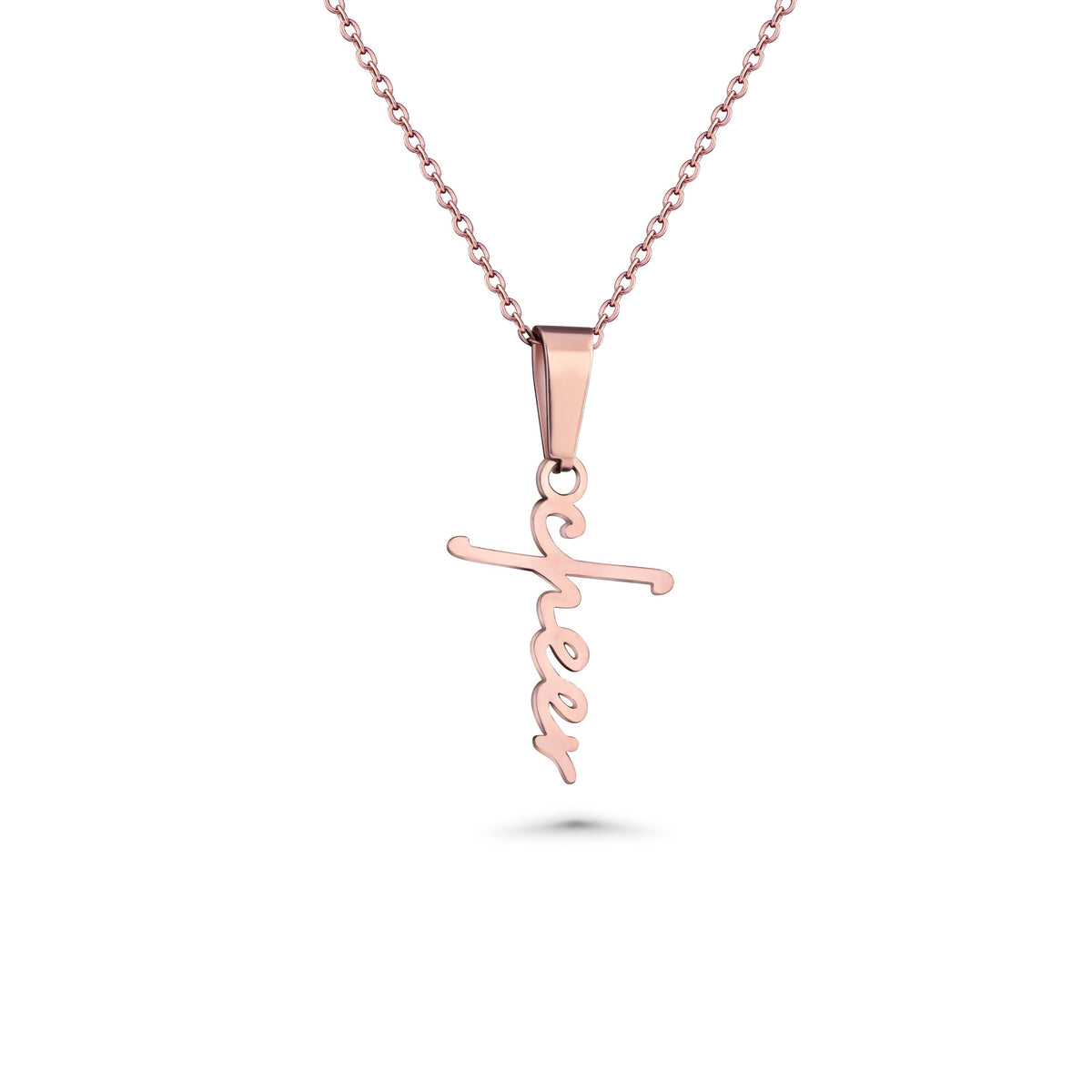 Cheer Cross Necklace | Cheerleading & Cheerleader Script Cross Pendant  Rose Gold