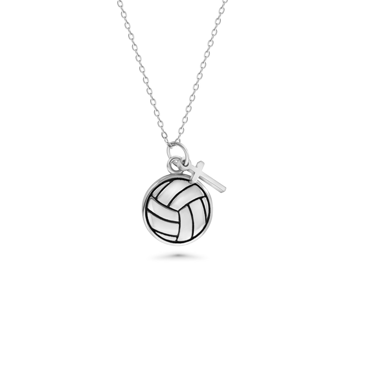 Volleyball Necklace w/ Dangle Cross | Stainless Steel