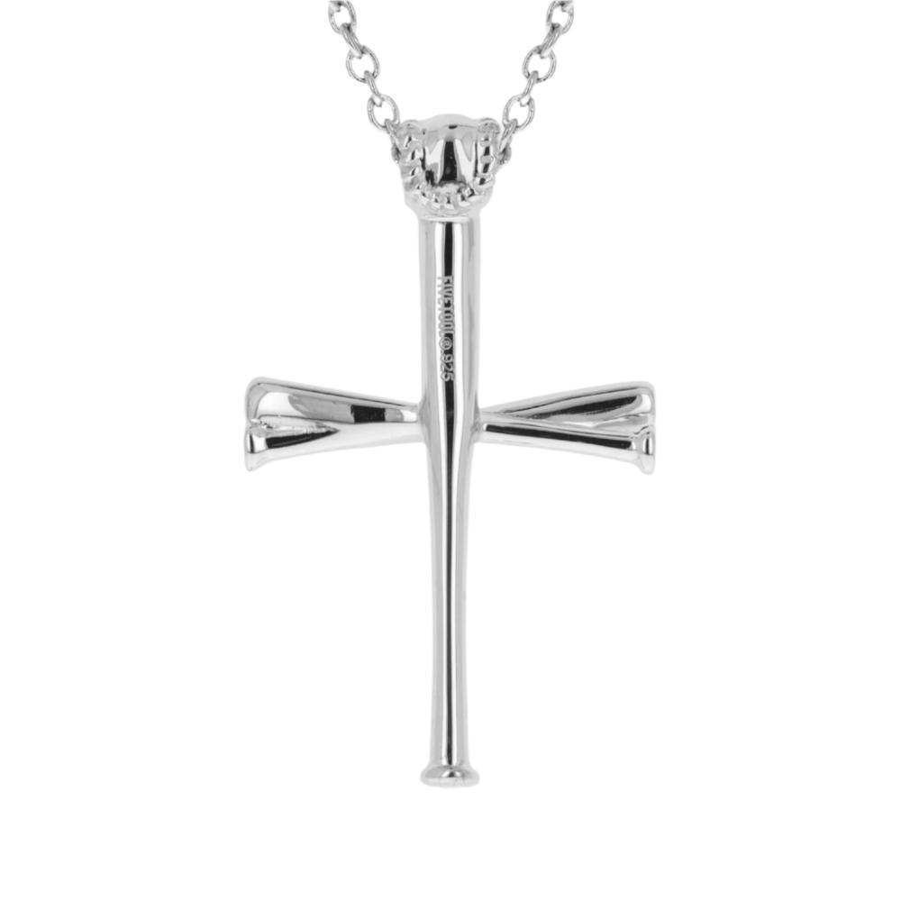 White Gold 2.0 Baseball Bat Cross Necklace | 10k 10k Yellow Gold | All In Faith Baseball Bat Cross  Pendant