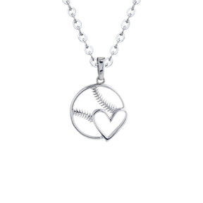 Baseball Heart Necklace | Sterling Silver | Heart Baseball Pendant