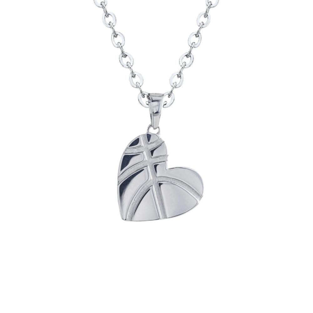 Basketball Heart Necklace | Sterling Silver | Heart Basketball Pendant with Chain