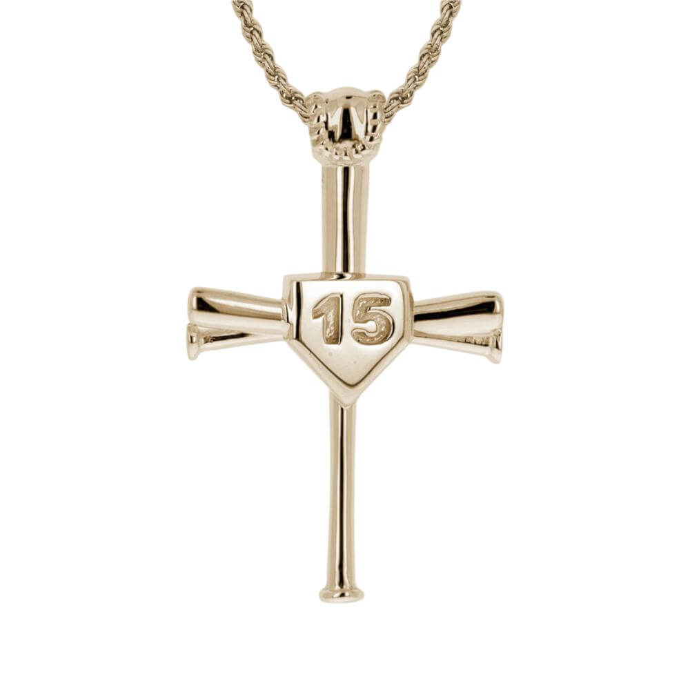 Custom Number 2.0 Baseball Bat Cross Necklace | Yellow Gold