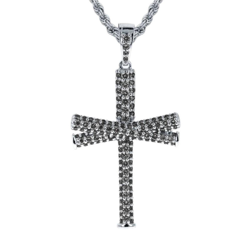 Diamond Baseball Bat Cross Necklace | Gold