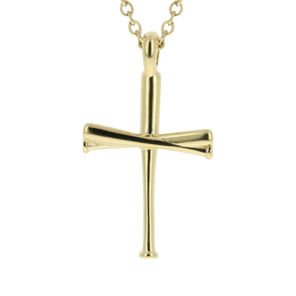 Baseball Bat Cross Necklace | Baseball Bat Cross Pendant | Five Tool Baseball Original Baseball Bat Cross | Gold Stainless Steel