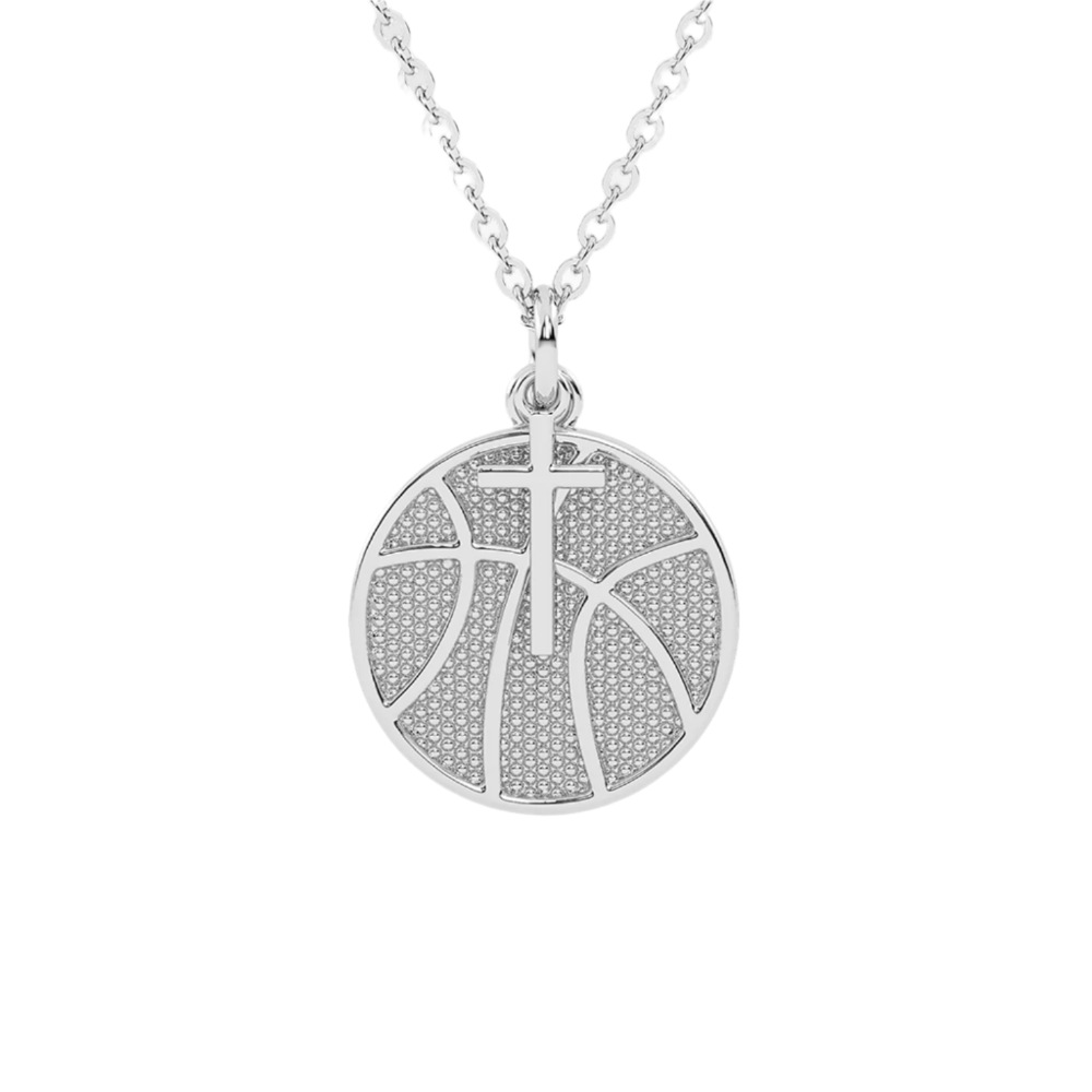 Basketball Cross Necklace w/ Dangle Pendant | Stainless Steel