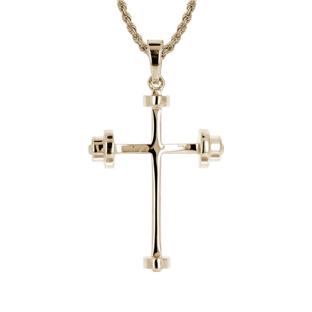 Athlete's Cross | Weightlifting Necklace | Barbell Necklace | Yellow Gold