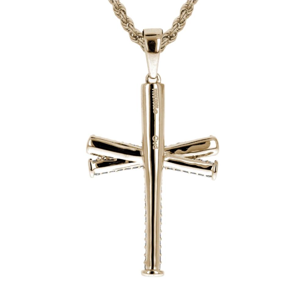 Diamond Baseball Bat Cross Necklace | Gold