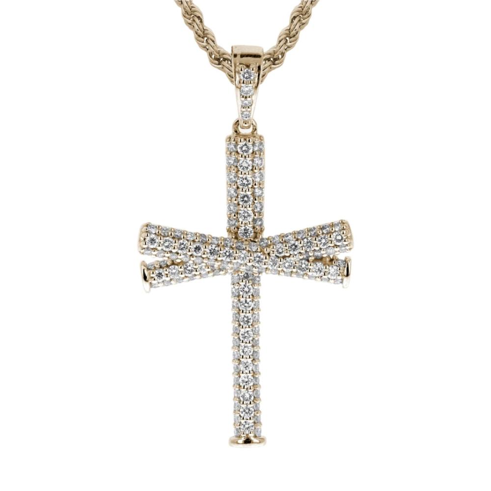 Diamond Baseball Bat Cross Necklace | Gold