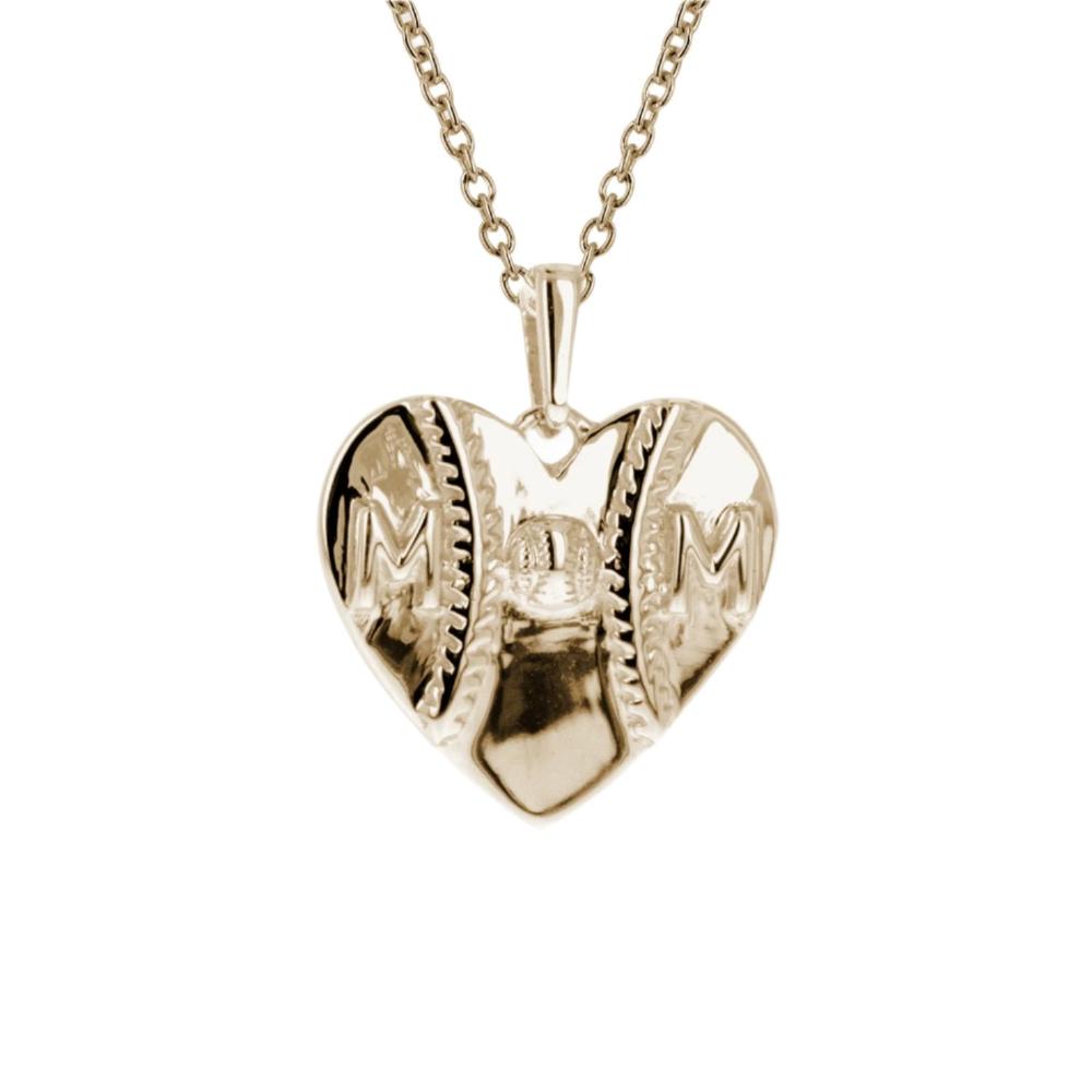 Heart Mom Baseball Necklace | Gold