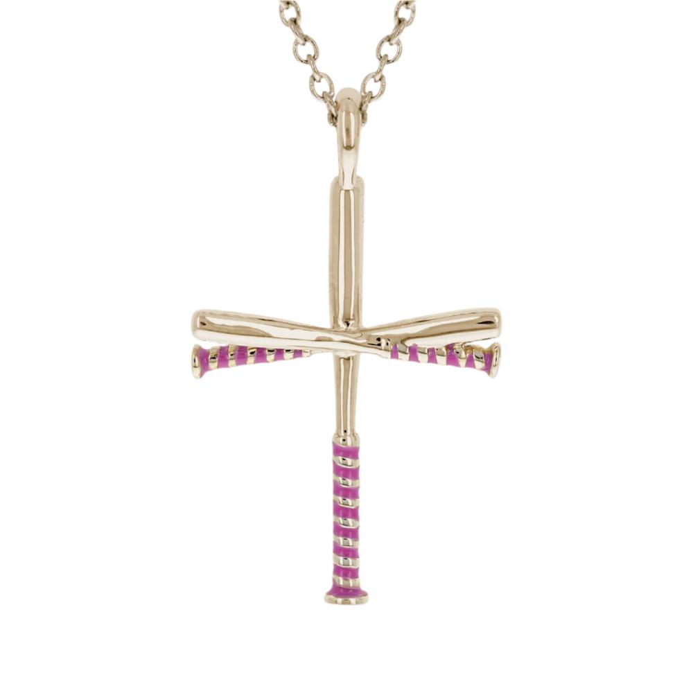 Pink Softball Bat Cross Necklace | Gold