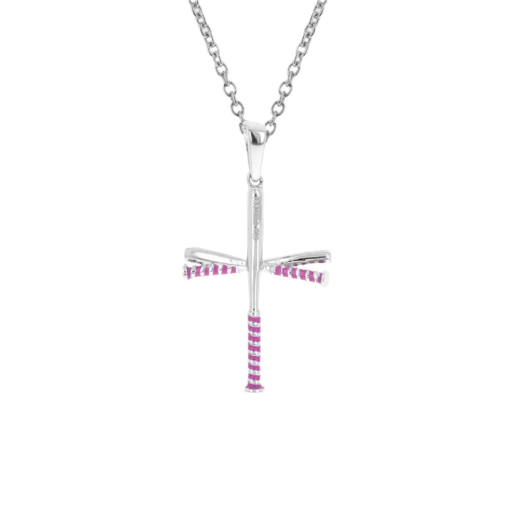 Mini Pink Softball Bat Cross Necklace | Sterling Silver