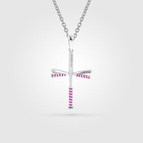 Pink Grip Softball Bat Cross Necklace | Gold