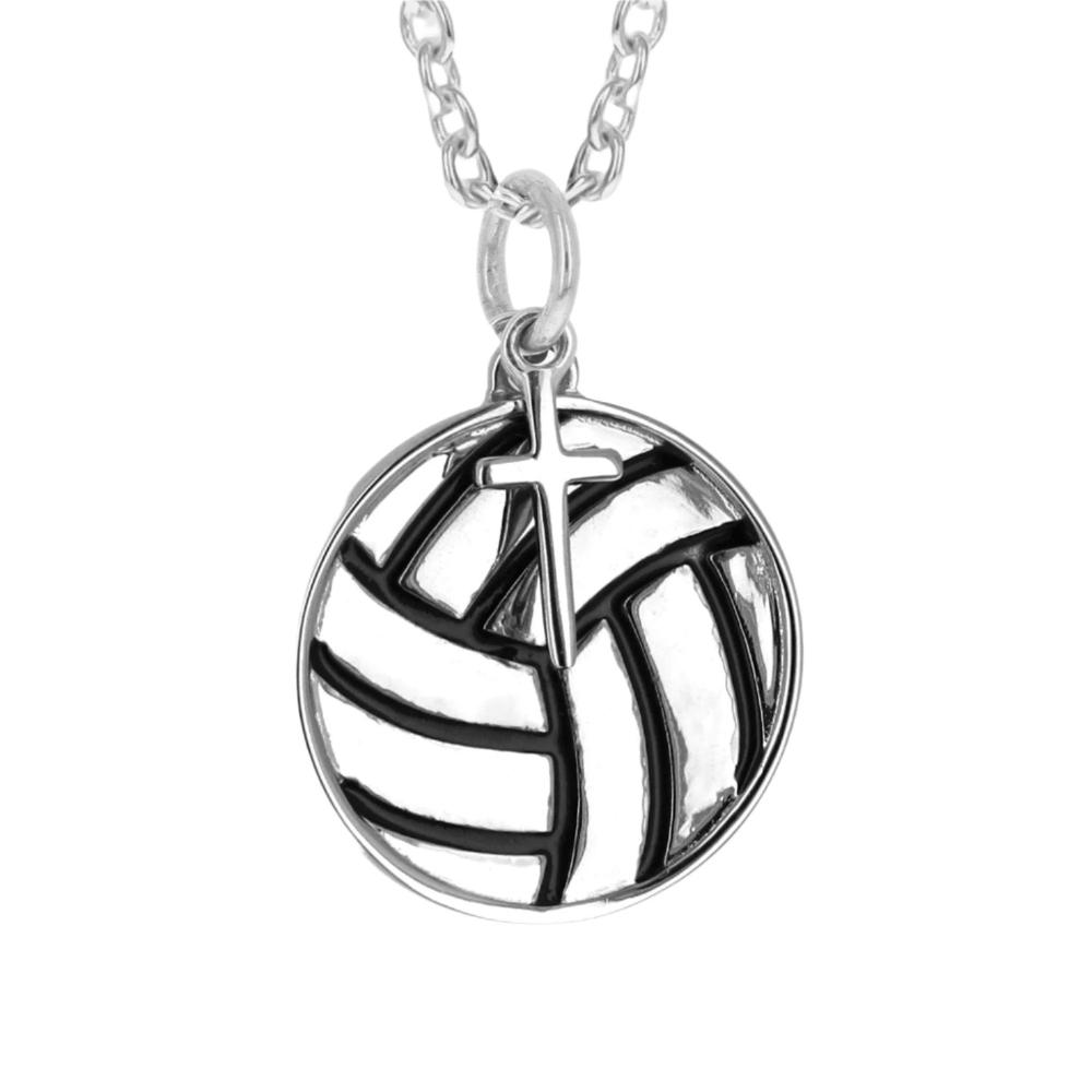 Volleyball Necklace w/ Dangle Cross | Sterling Silver