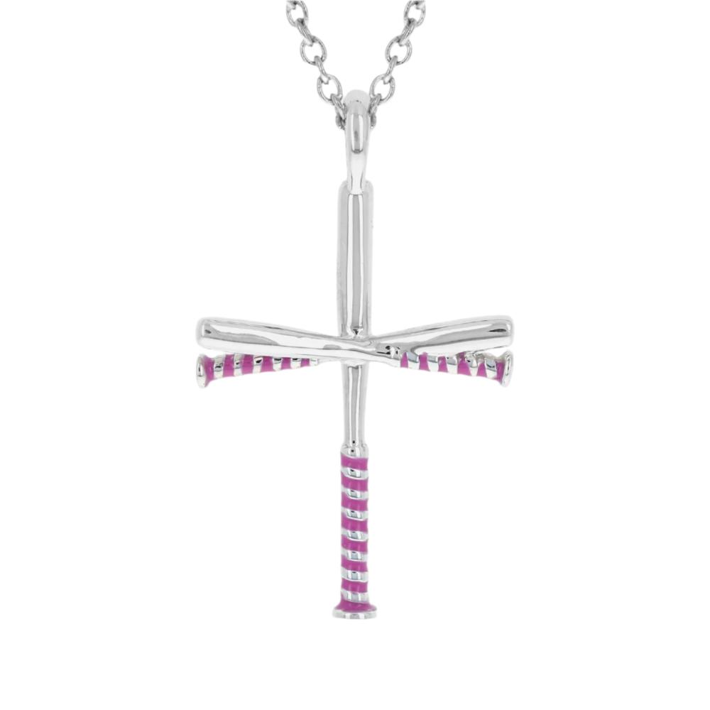 Pink Softball Bat Cross Necklace | Gold