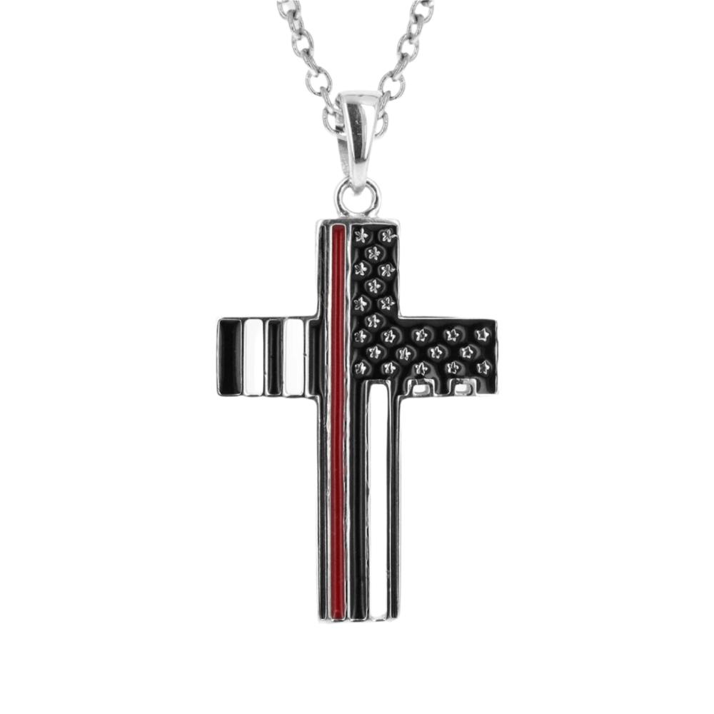 Firefighter Cross Necklace | Thin Red Line | Firefighter Cross Pendant